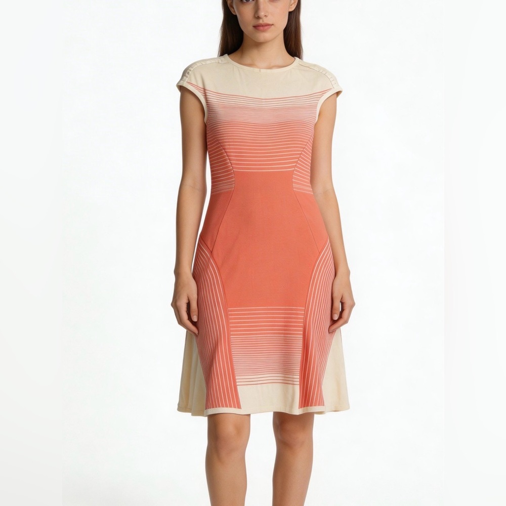 Ohne Titel Colorblock Coral & Tan Striped Sleeveless Bodycon Flared Dress XS 🌸
